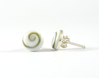 Sterling Silver Shiva Eye Shell Stud Earrings, 8mm Cabochon
