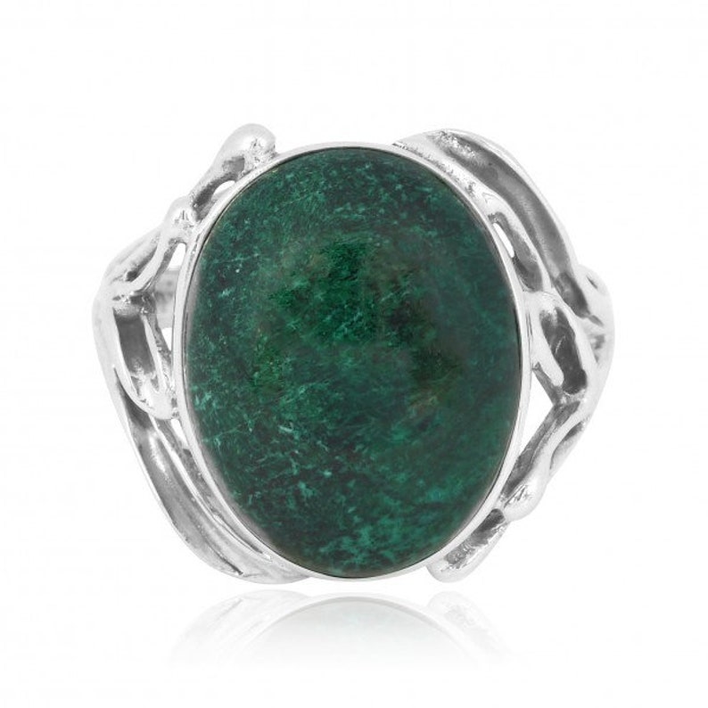 Cocktail silver ring all handmade design and Oval Chrysocolla stone