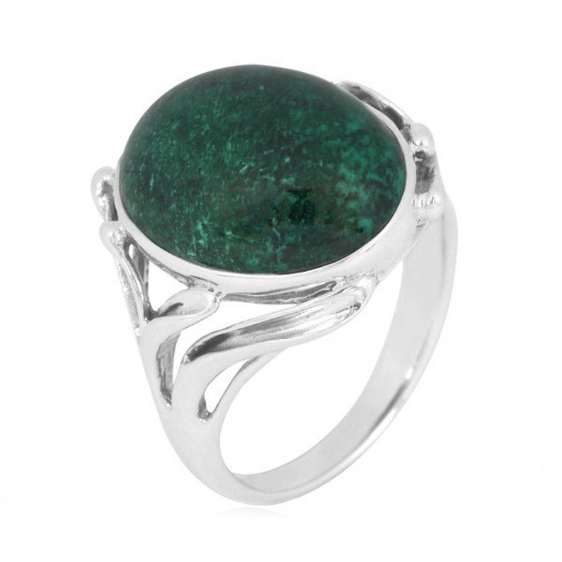 Cocktail silver ring all handmade design and Oval Chrysocolla stone