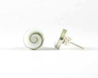 Sterling Silver Shiva Eye Stud Earrings, 10mm Shell Cabochon
