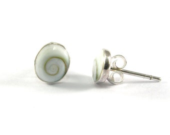 Oval Shiva Eye Shell Sterling Silver Stud Earrings (6x8mm)
