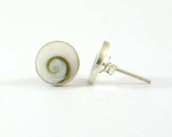 10 mm. Natural Shiva Eye Shell with 925 Sterling Silver Post Stud Earrings