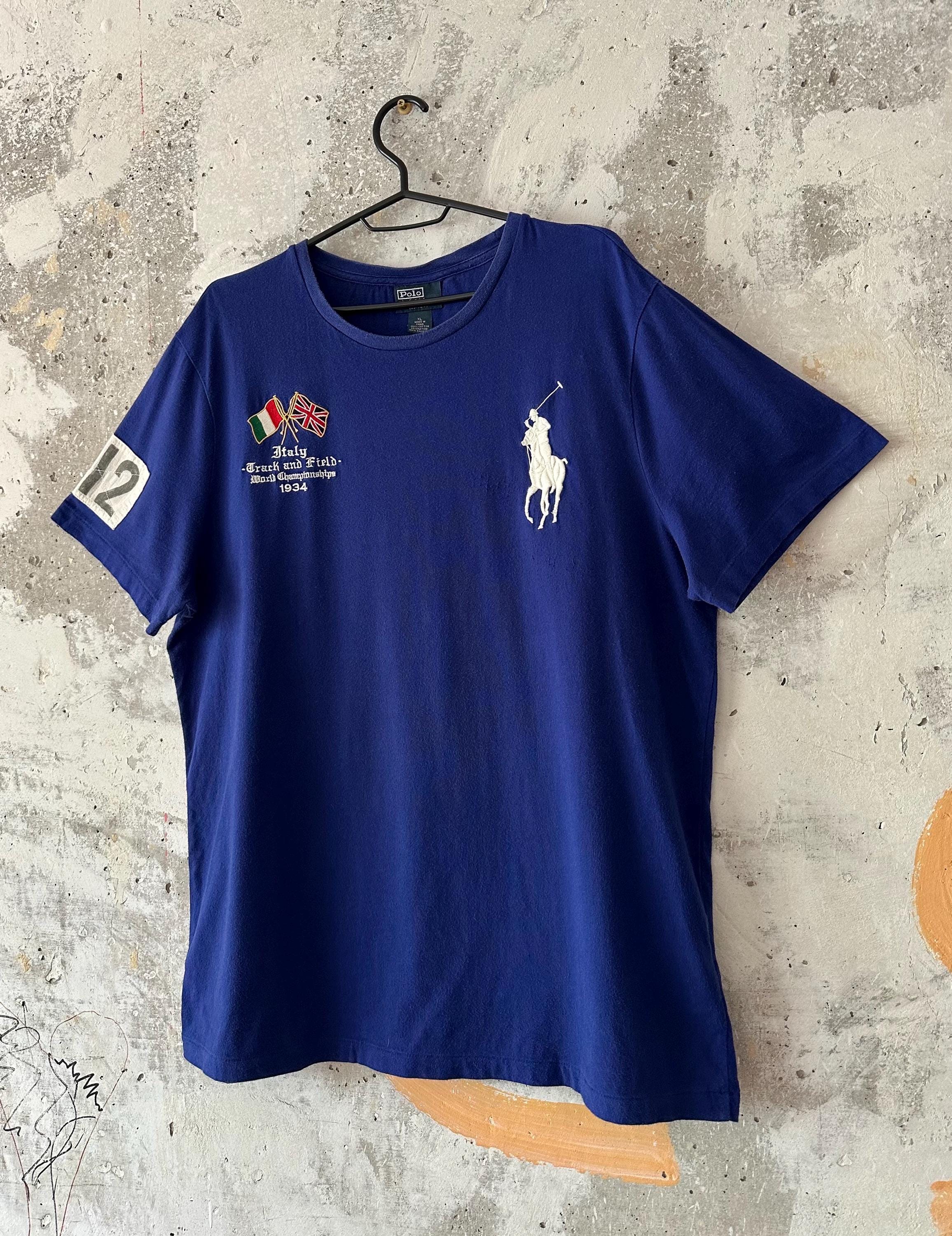 90S Vintage Polo Ralph Lauren Big Logo ITALY Blue T-shirt Size L