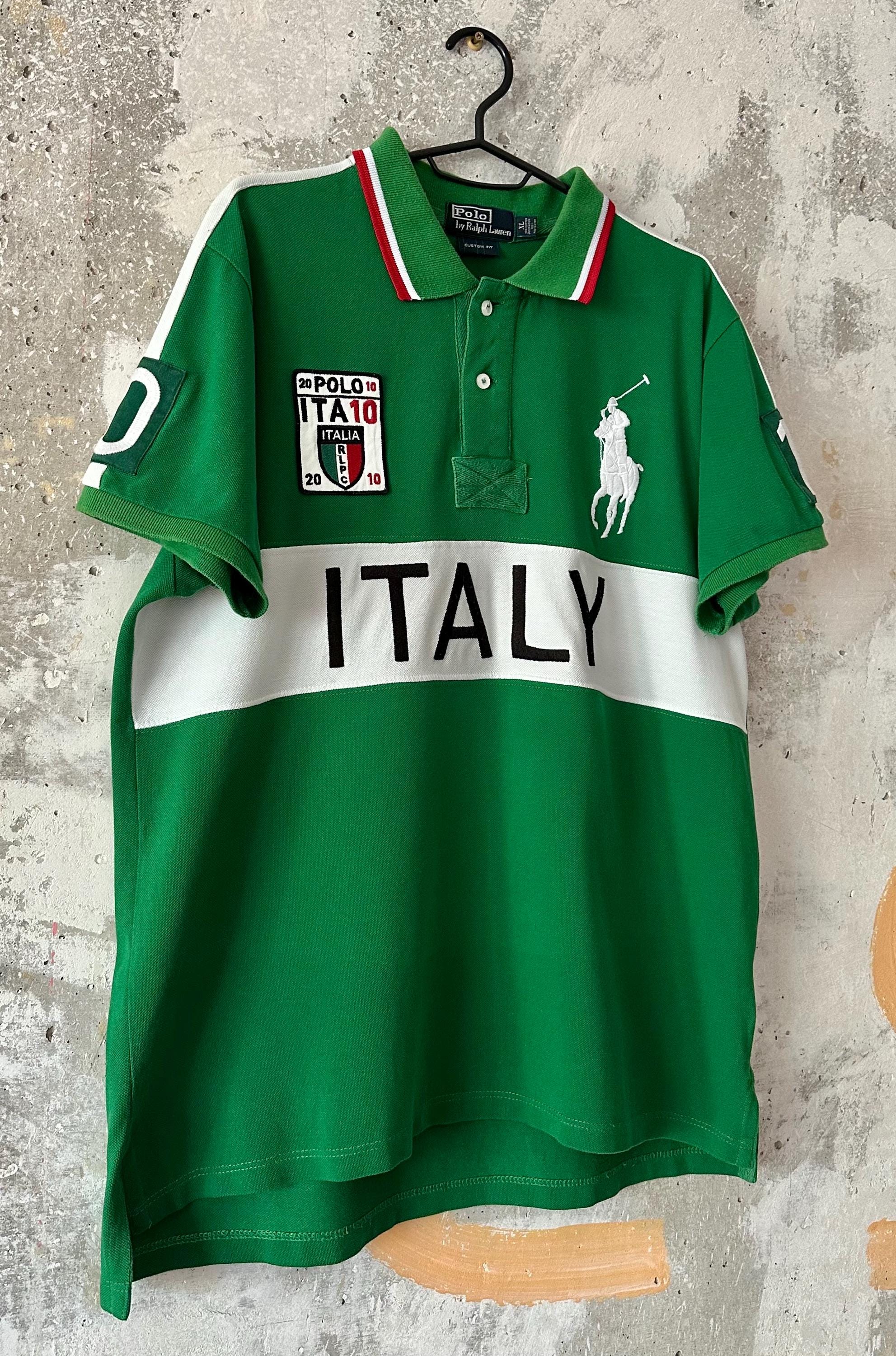 90S Vintage Polo Ralph Lauren Italy Green White Big Logo Number 10
