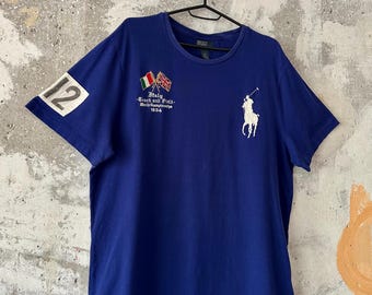 90S Vintage Polo Ralph Lauren Big Logo ITALY Blue T-shirt Size L