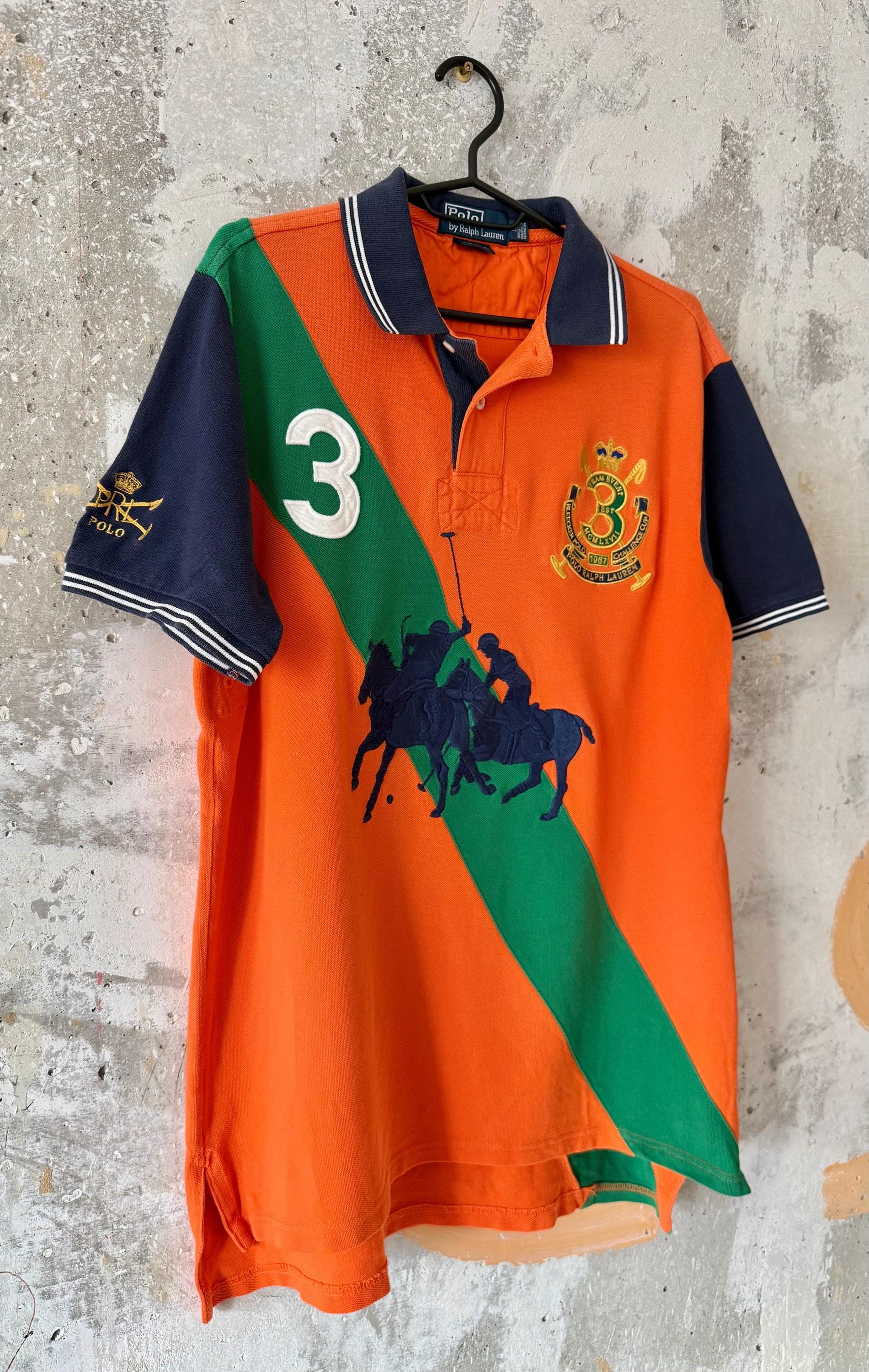 90S Vintage Polo Ralph Lauren Big Pony Logo Orange Blue Green