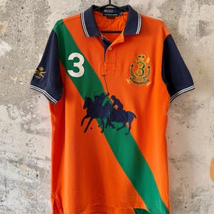 90S Vintage Polo Ralph Lauren Big Pony Logo Orange Blue Green