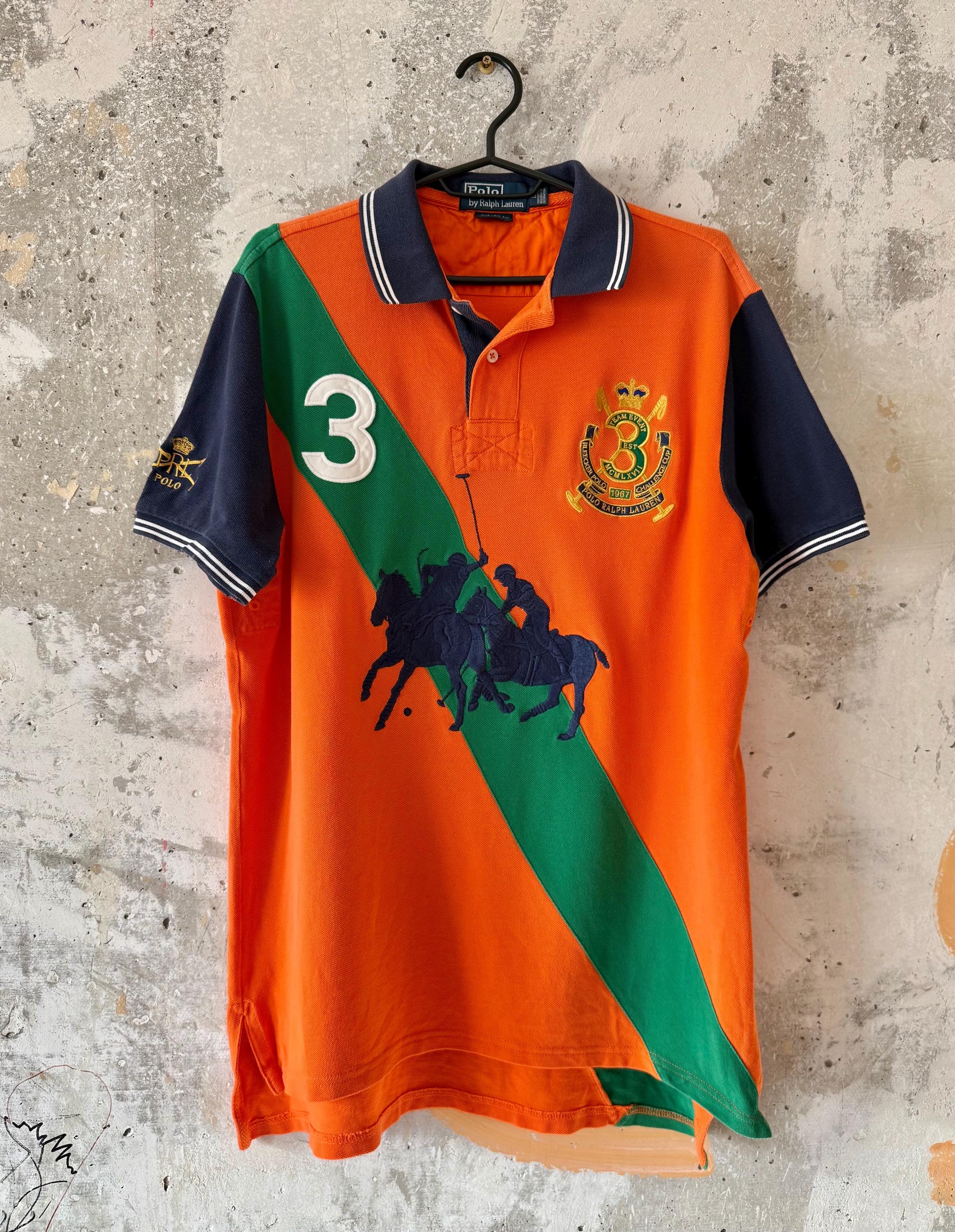 90S Vintage Polo Ralph Lauren Big Pony Logo Orange Blue Green