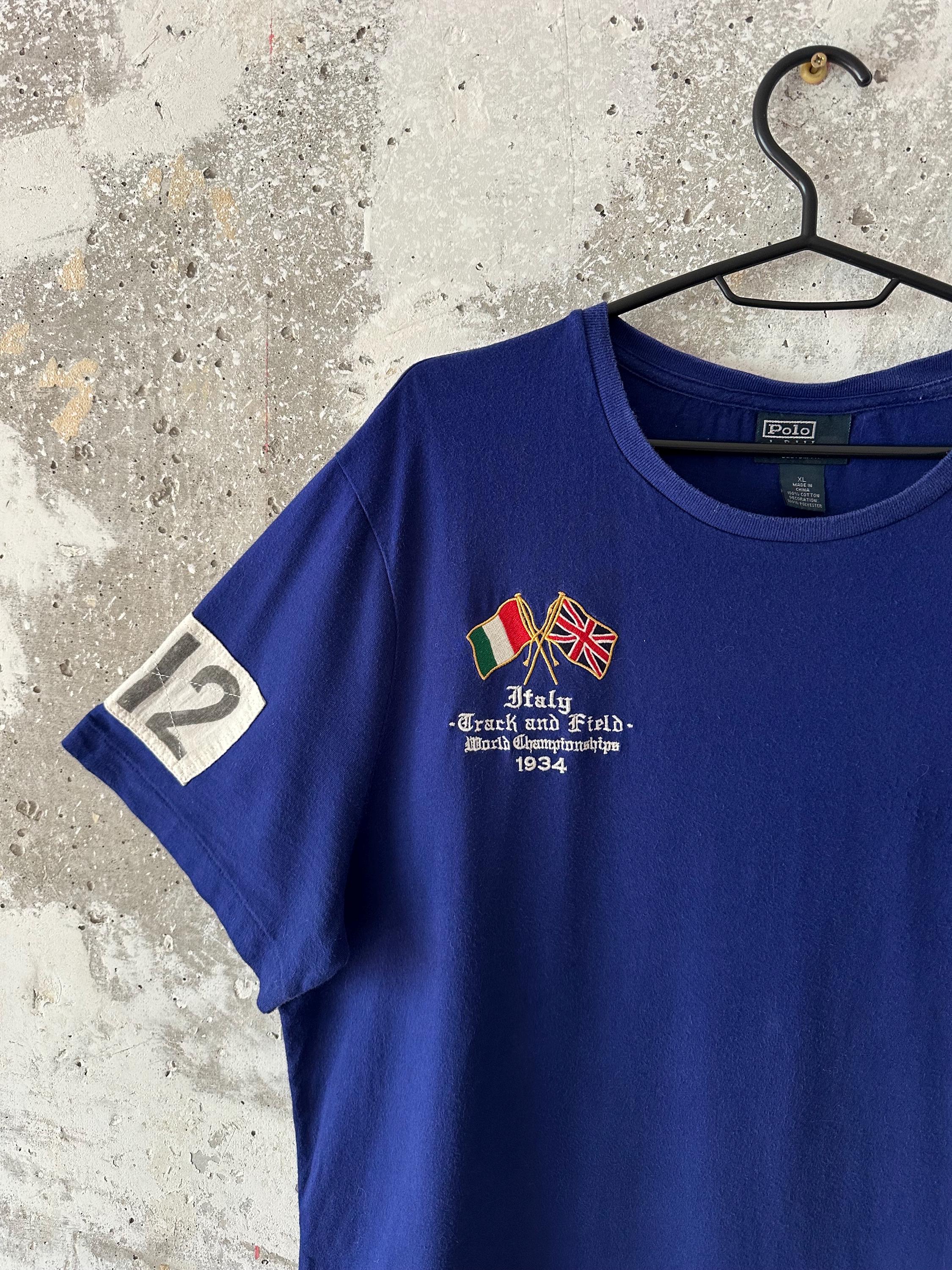 90S Vintage Polo Ralph Lauren Big Logo ITALY Blue T-shirt Size L