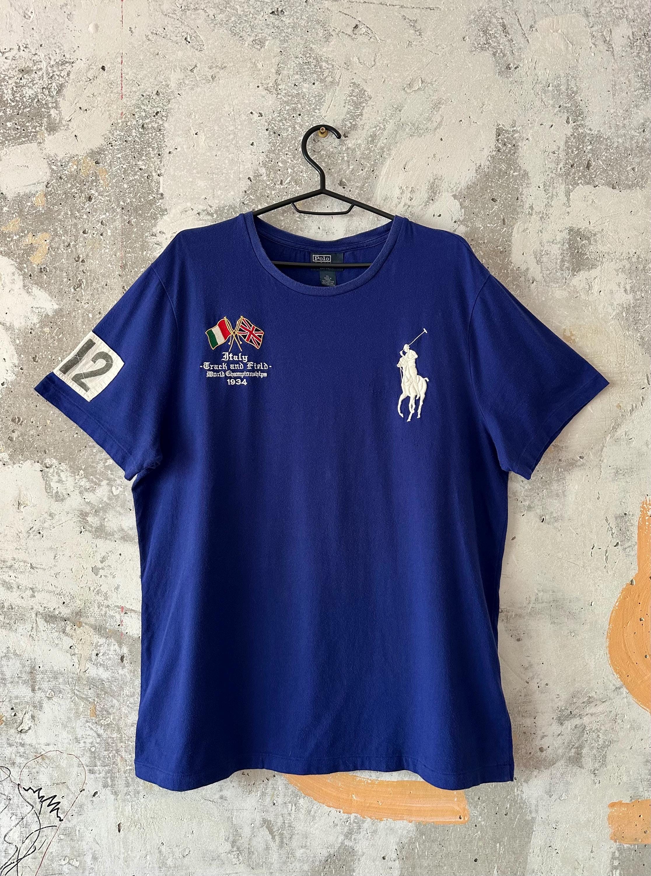 90S Vintage Polo Ralph Lauren Big Logo ITALY Blue T-shirt Size L
