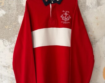 PolobyRalphLauren RugbyShirt 刺繍 90s XXL Vintage 90s Polo Ralph Lauren Rugby Shirt - Embroidery Logo - Red
