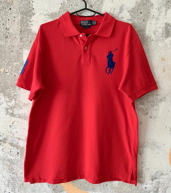 90S Vintage Polo Ralph Lauren Big Pony Collar Red T Shirt
