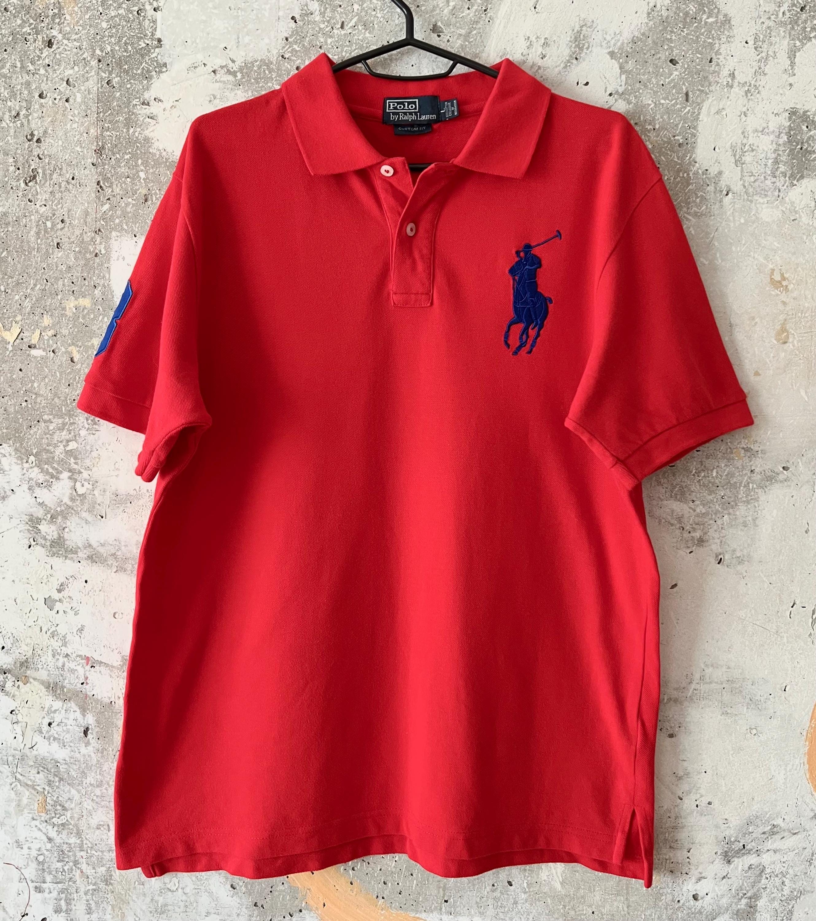 90S Vintage Polo Ralph Lauren Big Pony Collar Red T Shirt