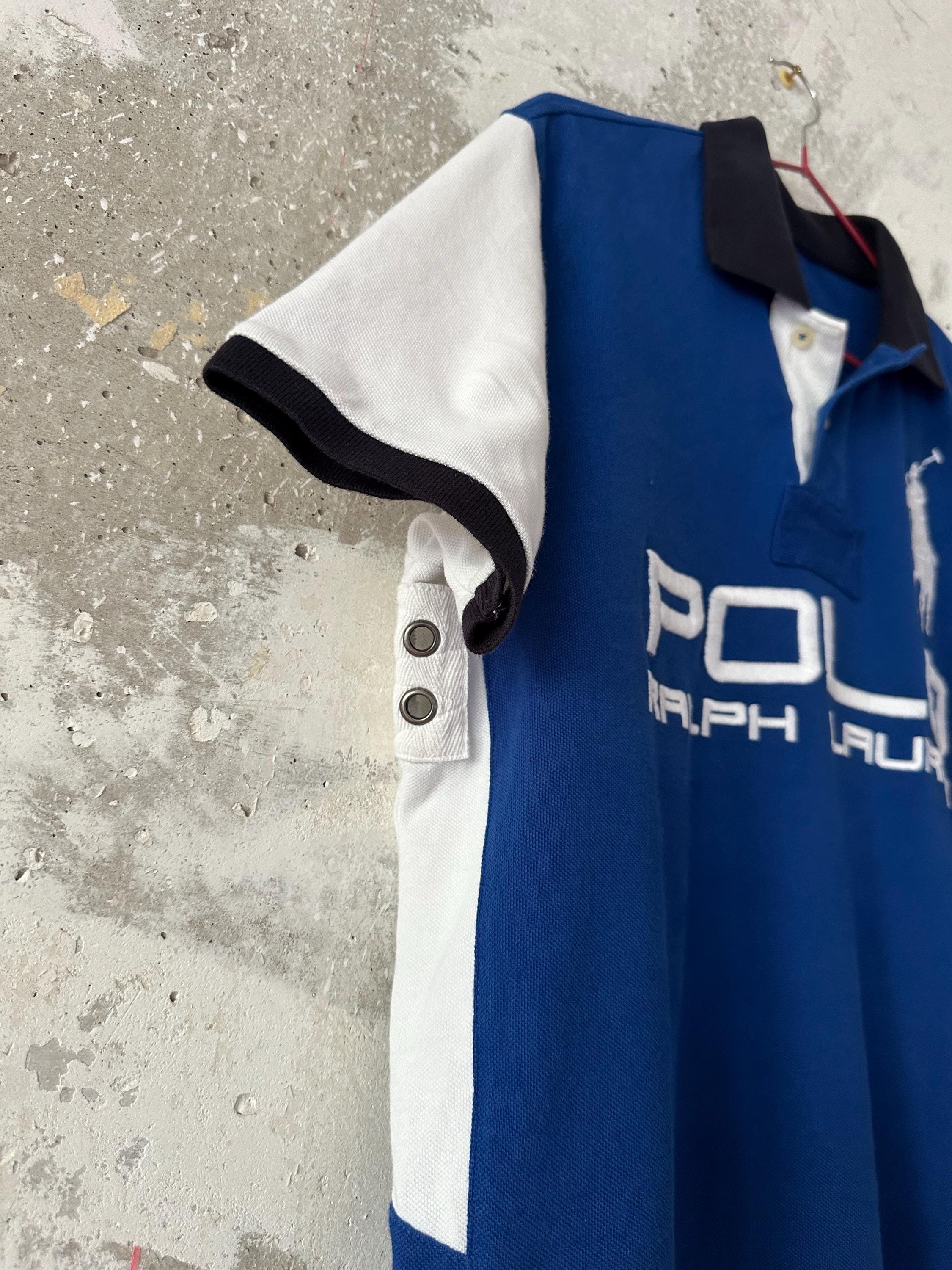 90S Vintage Polo Ralph Lauren Big Logo Pony Blue White Rugby T