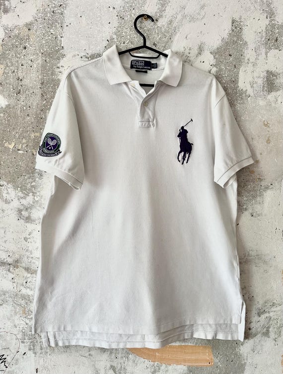 90S Vintage Polo Ralph Lauren Wimbledon Big Logo White Purple T