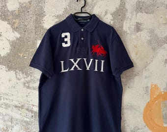 90S Vintage Polo Ralph Lauren Big Logo LXVII Blue White Red Rugby