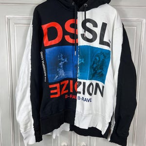 Y2K Diesel oversize black white hoodie size l