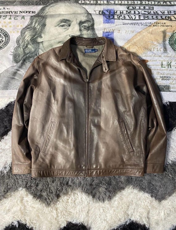 ラルフローレン　レザージャケット　ブラウン　ハリントンジャケット ラルフローレン】レザージャケット ブラウン Lサイズ