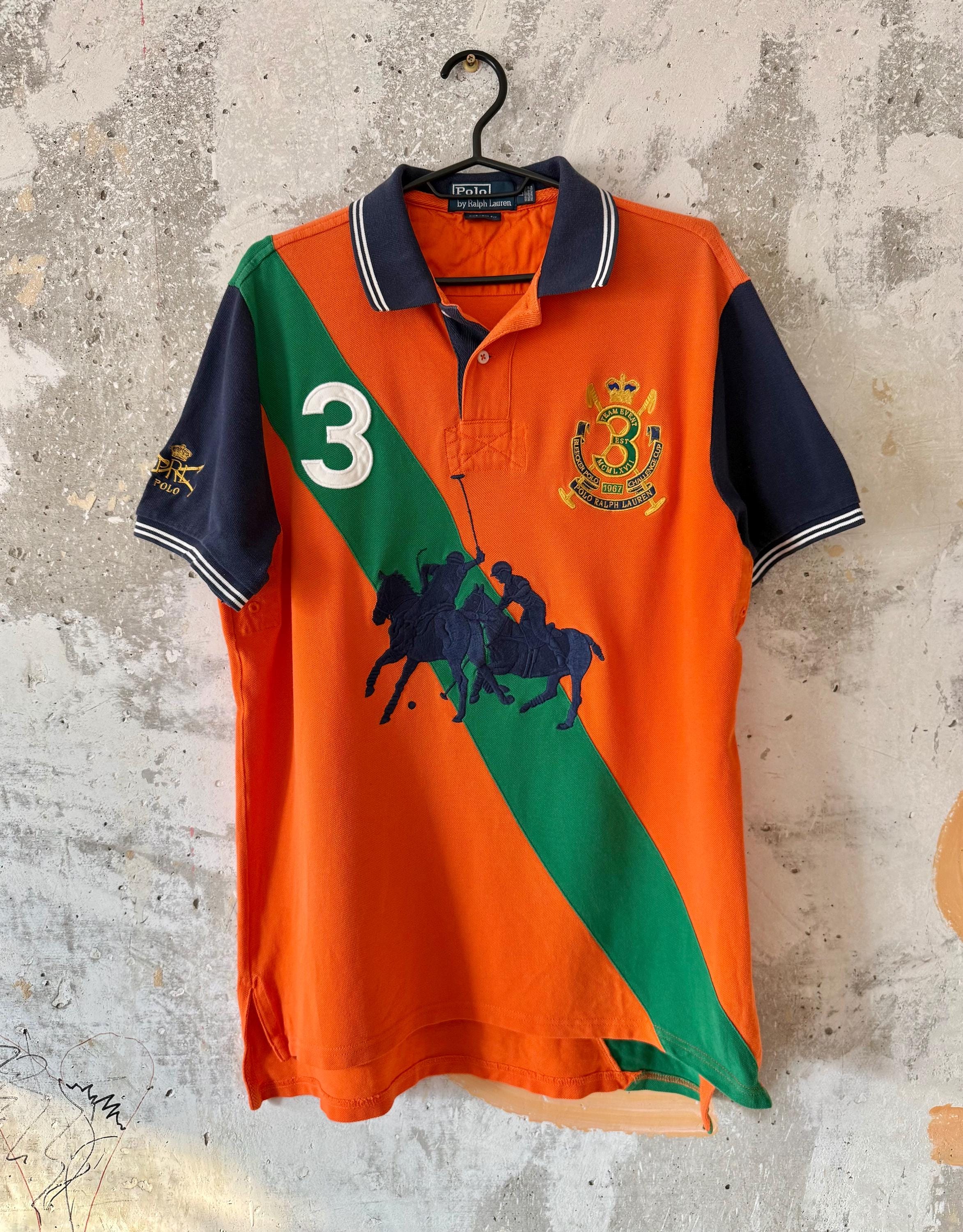 90s Polo Ralph Lauren Rugger shirt ビックロゴ 90S Vintage Polo Ralph Lauren Big Pony Logo Orange Blue Green
