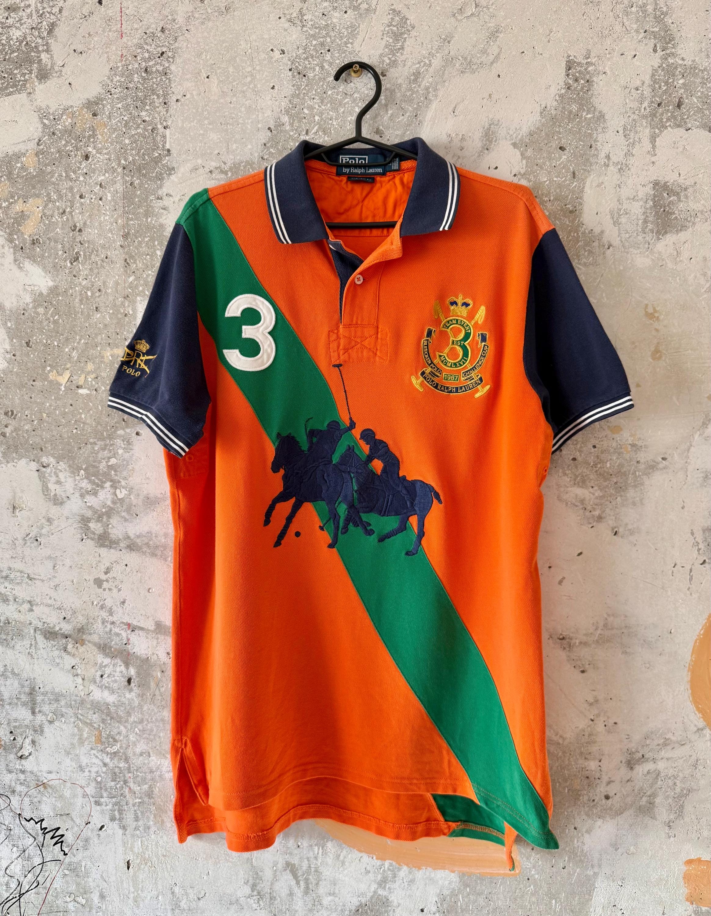 90S Vintage Polo Ralph Lauren Big Pony Logo Orange Blue Green
