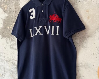 90S Vintage Polo Ralph Lauren Big Logo LXVII Blue White Red Rugby