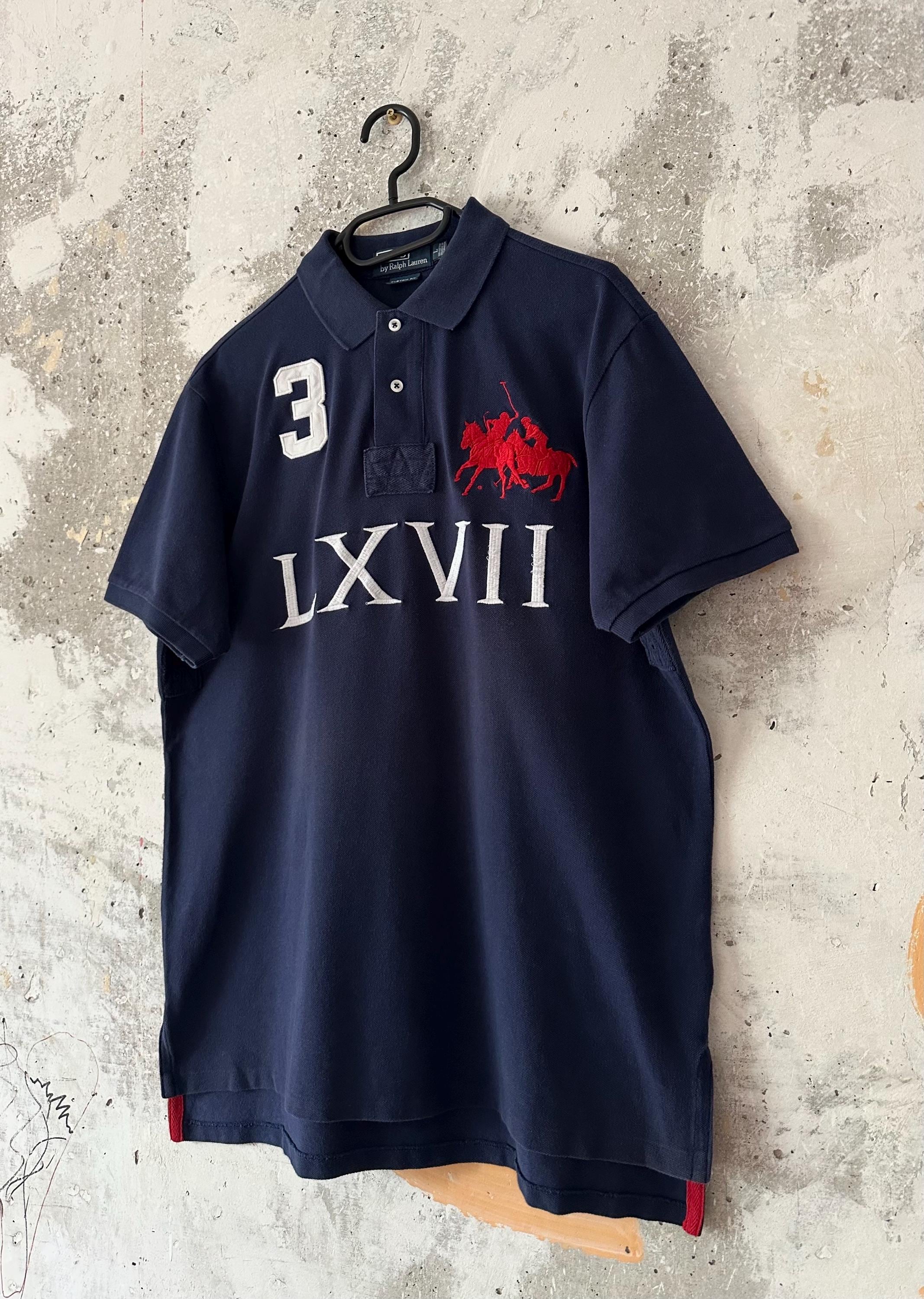 90S Vintage Polo Ralph Lauren Big Logo LXVII Blue White Red Rugby