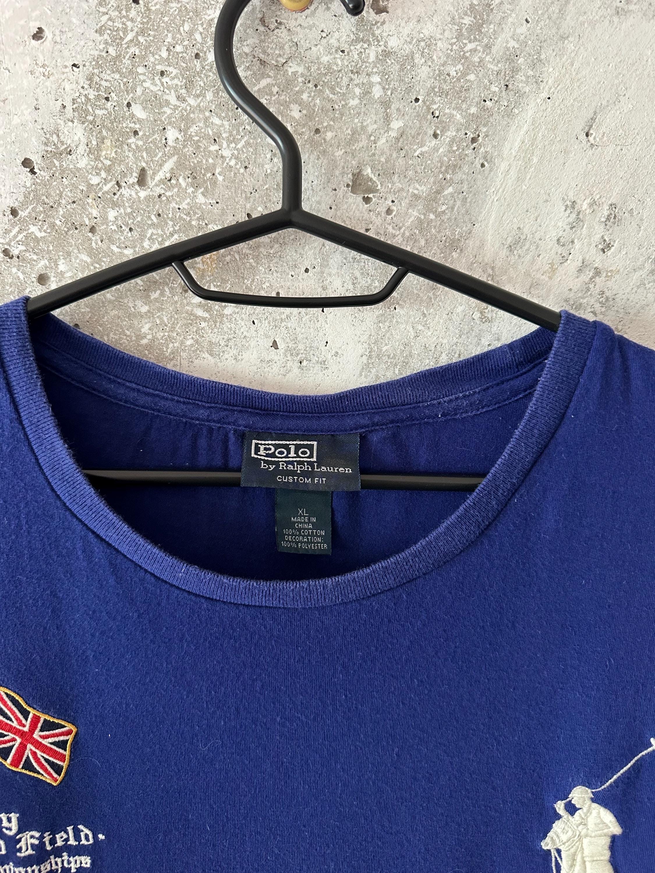 90S Vintage Polo Ralph Lauren Big Logo ITALY Blue T-shirt Size L