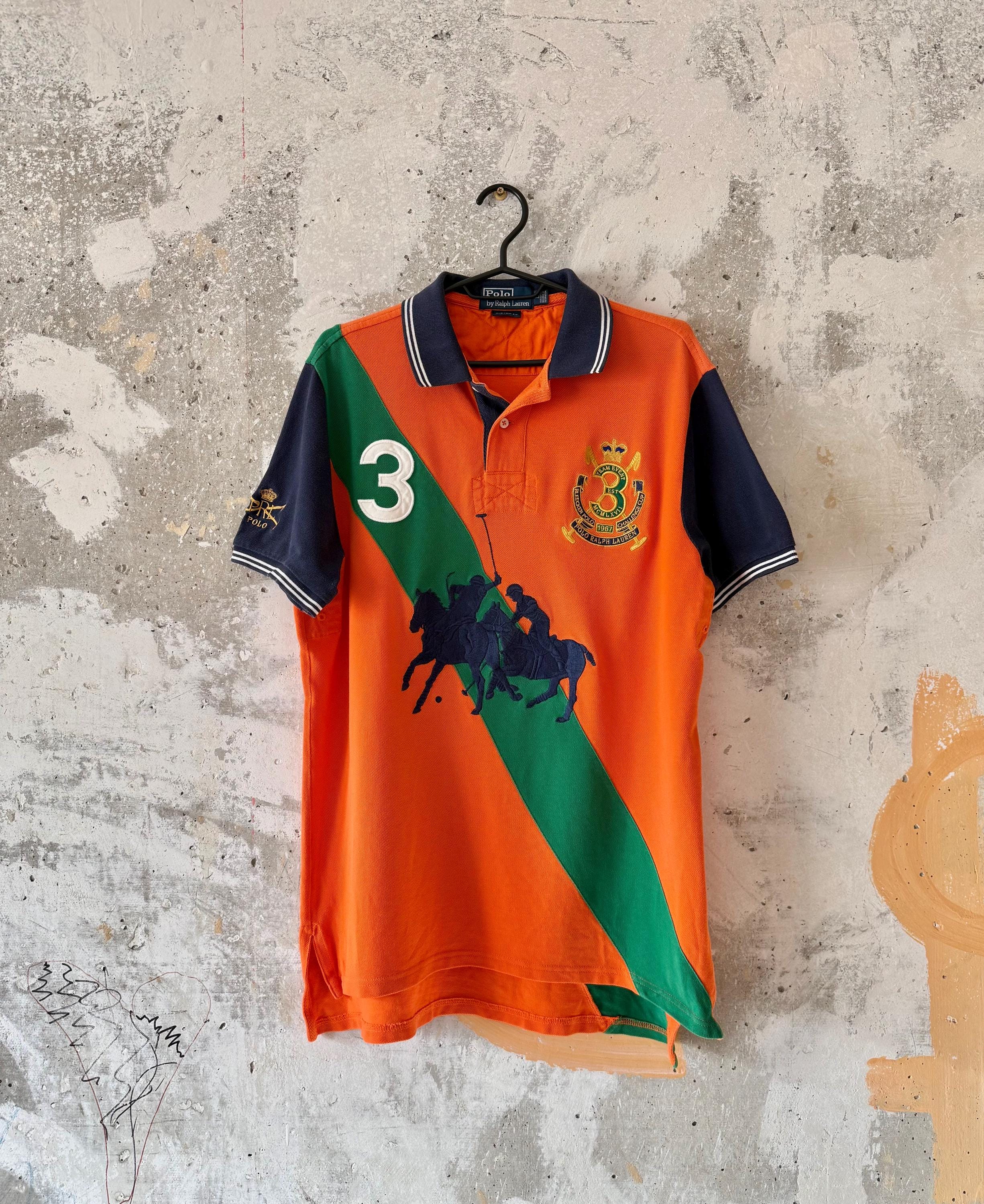 90S Vintage Polo Ralph Lauren Big Pony Logo Orange Blue Green