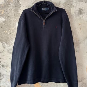 90S Vintage Polo Ralph Lauren Blue 1/4 Zip Sweater Size M Old Money Style Y2K