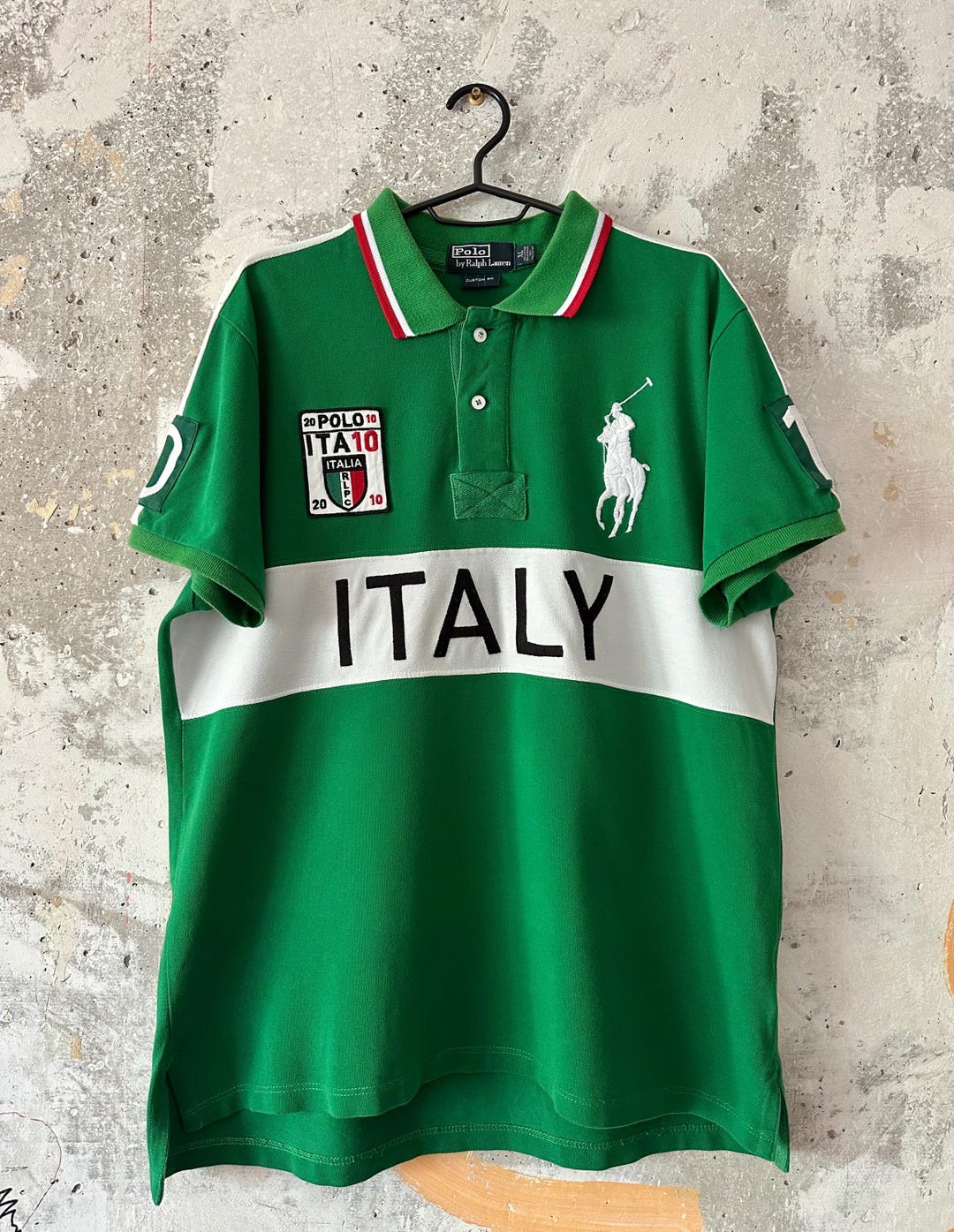 90S Vintage Polo Ralph Lauren Italy Green White Big Logo Number 10