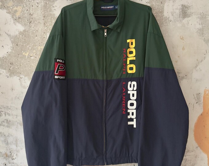 90S Vintage Polo Ralph Lauren Polo Sport Big Logo Blue Green Zip Track ...