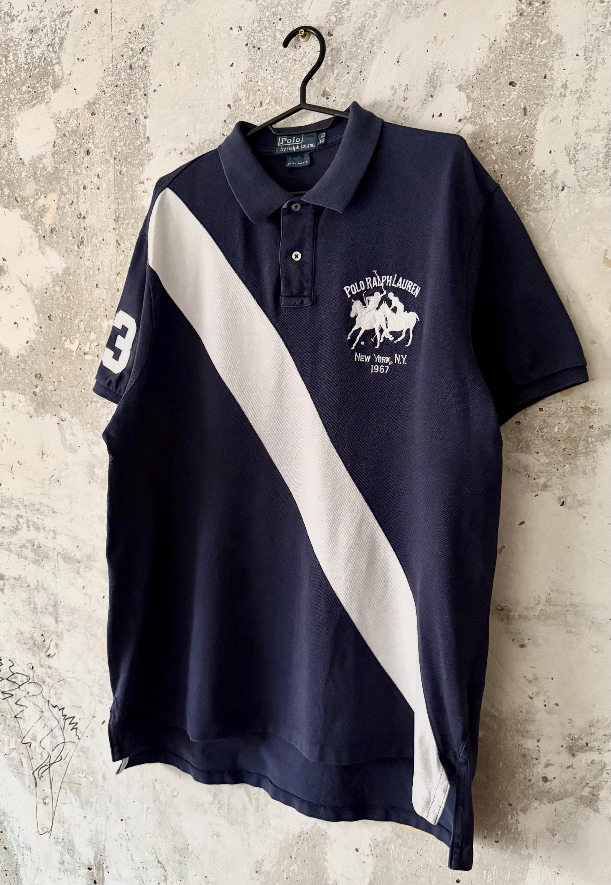 90S Vintage Polo Ralph Lauren Big Logo Pony Striped #3 Blue White