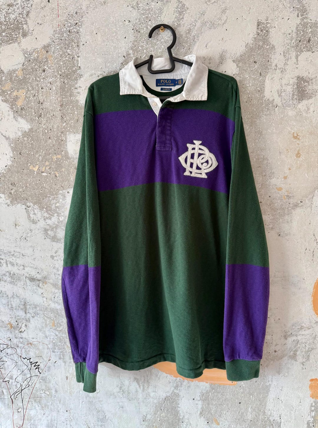 90S Vintage Polo Ralph Lauren Classic Big Logo PRL #12 Striped Green ...