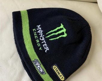 Vintage Monster Energy Tecno Revesible Classic Big Center Logo Warm Beanie Hat Cap One Size Standart Y2K Style Official Merchandise