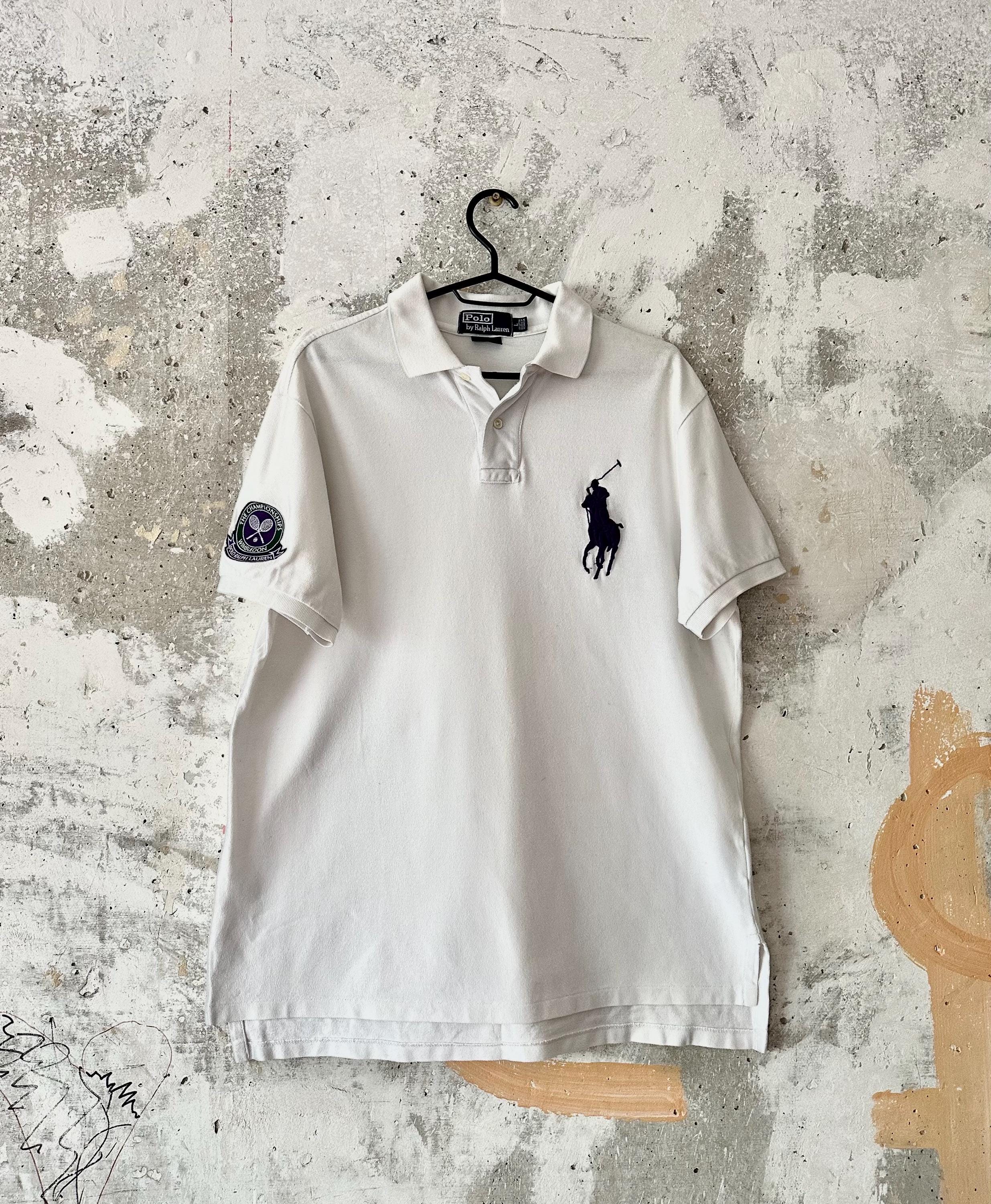 90S Vintage Polo Ralph Lauren Wimbledon Big Logo White Purple T