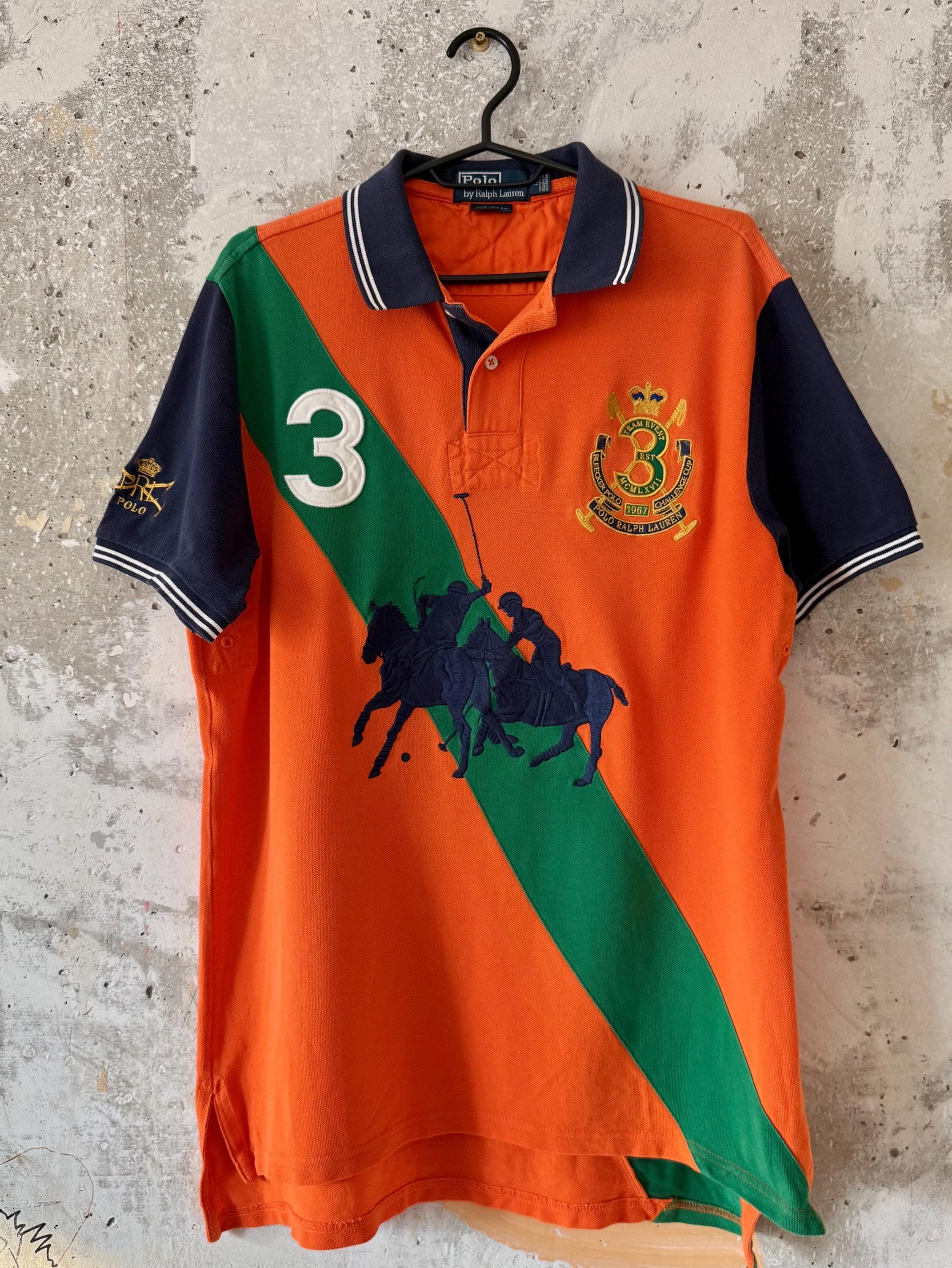 90S Vintage Polo Ralph Lauren Big Pony Logo Orange Blue Green