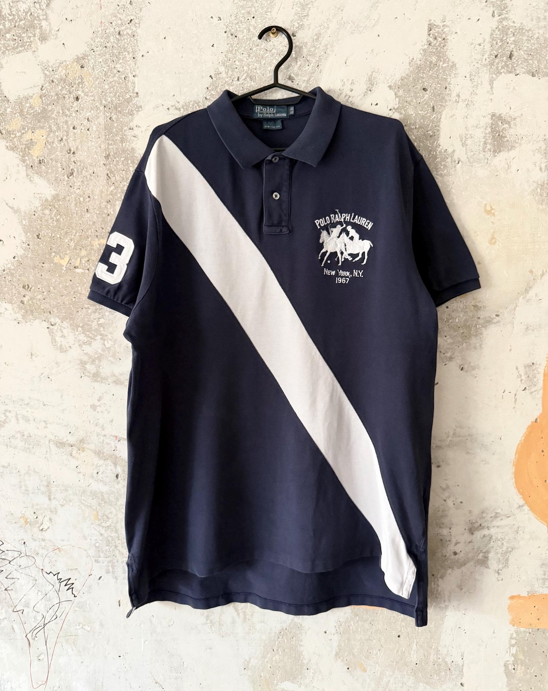 90S Vintage Polo Ralph Lauren Big Logo Pony Striped #3 Blue White