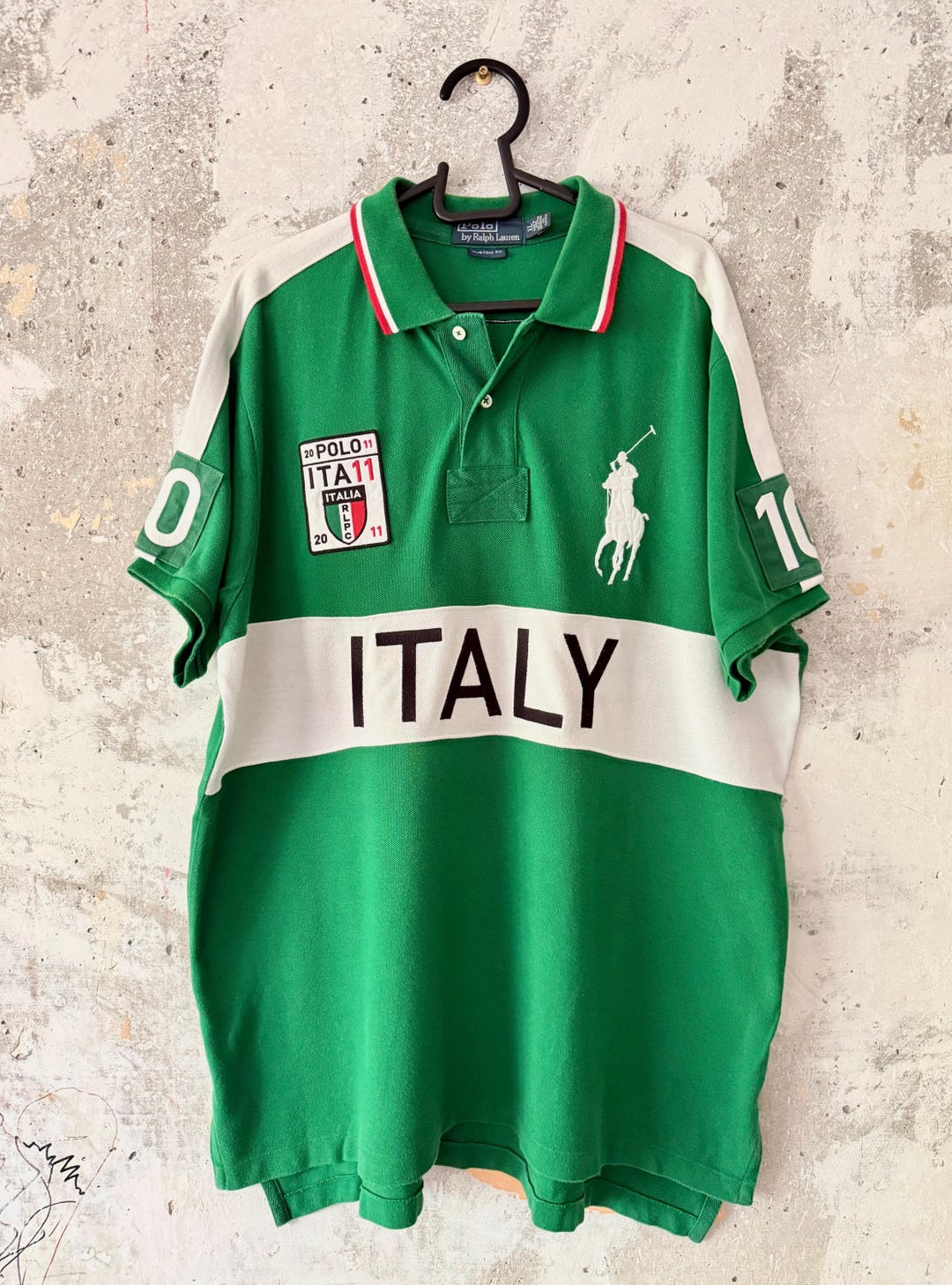 90S Vintage Polo Ralph Lauren Italy Green White Big Logo Number 10