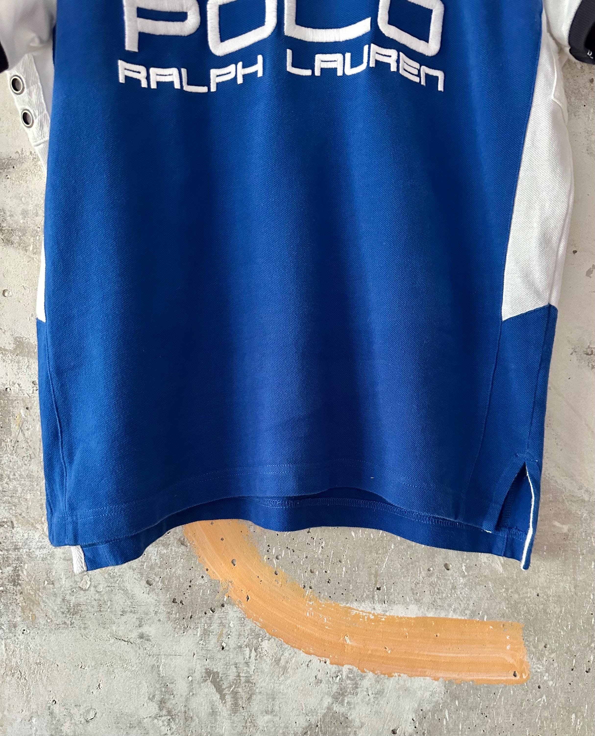 90S Vintage Polo Ralph Lauren Big Logo Pony Blue White Rugby T