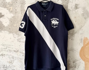 90S Vintage Polo Ralph Lauren Big Logo Pony Striped #3 Blue White