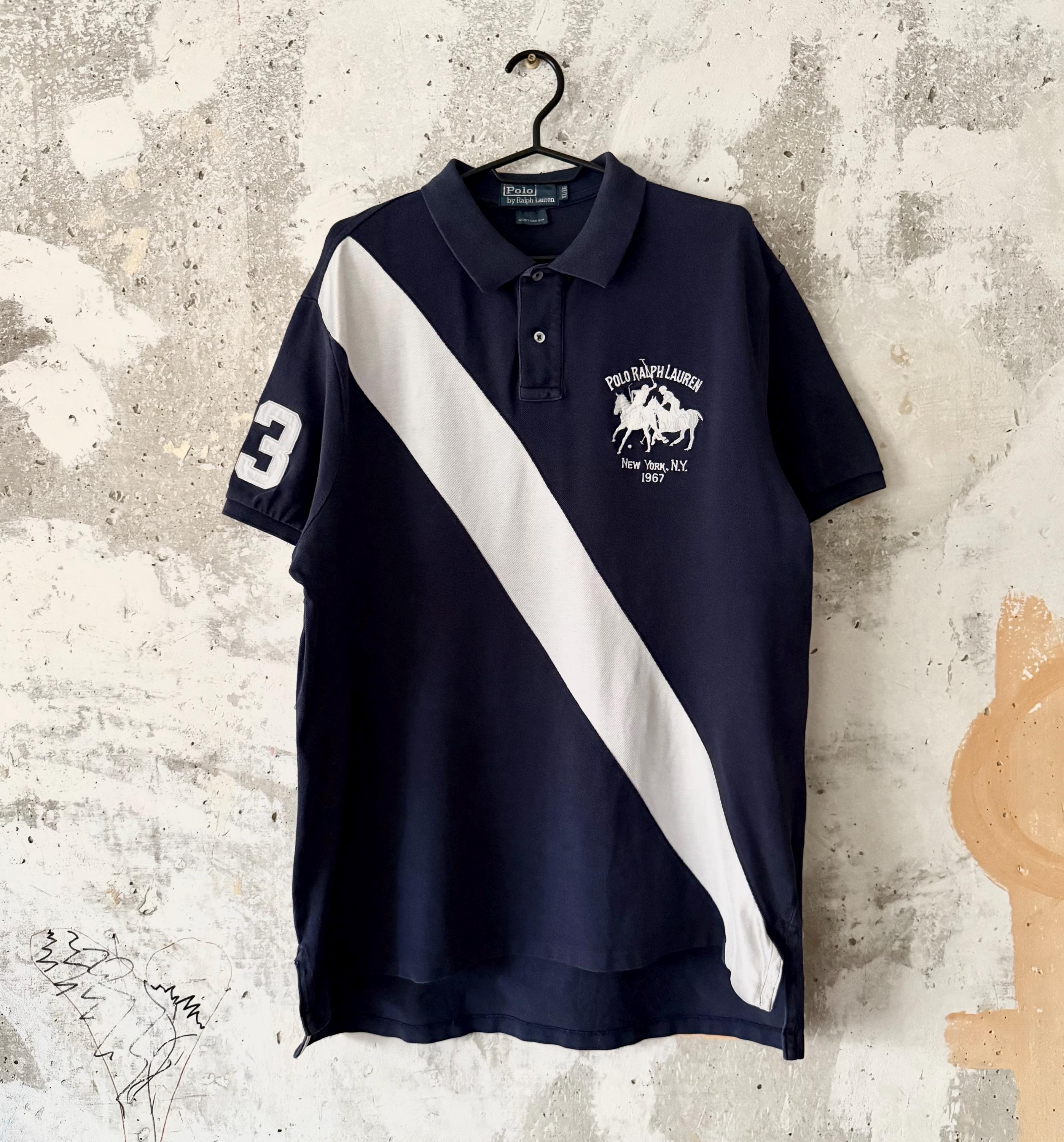 90S Vintage Polo Ralph Lauren Big Logo Pony Striped #3 Blue White