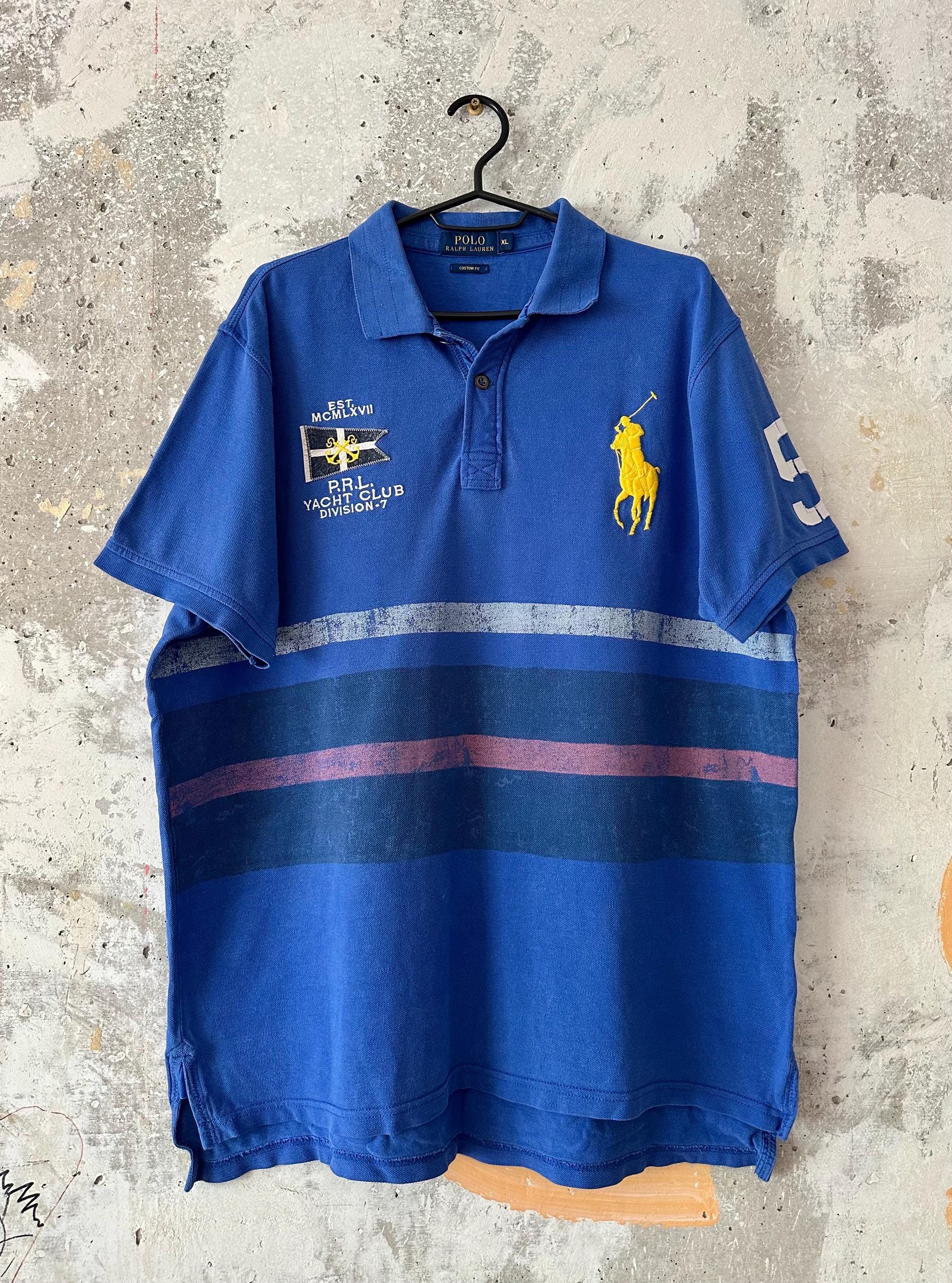 90S Vintage Polo Ralph Lauren Big Pony Collar Blue Yellow T -shirt