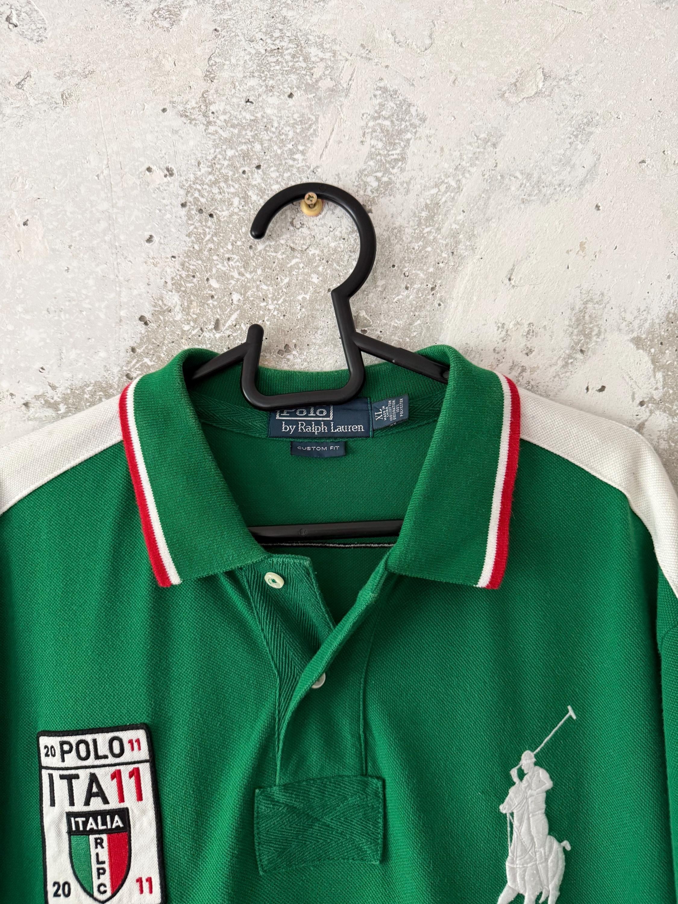 90S Vintage Polo Ralph Lauren Italy Green White Big Logo Number 10