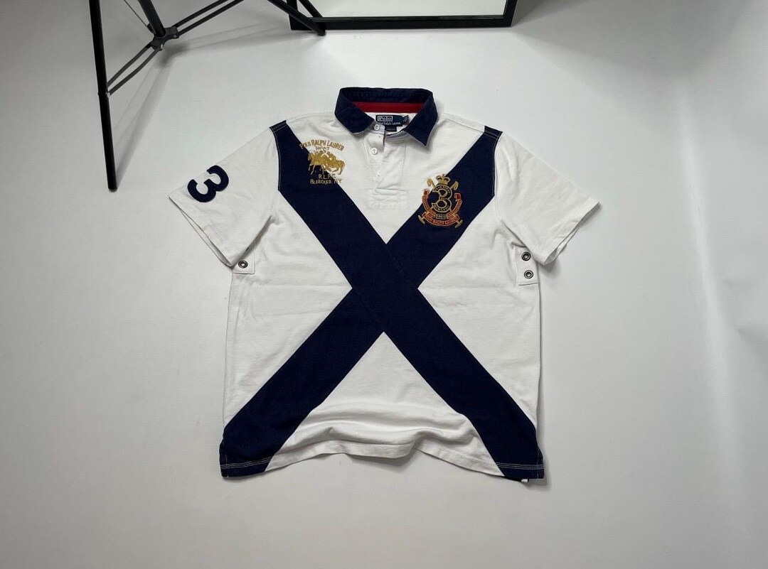 90S Vintage Polo Ralph Lauren Big Logo Pony White Blue T-shirt Y2K ...