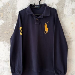 90S Vintage Polo Ralph Lauren Big Pony Collar Blue Yellow Long