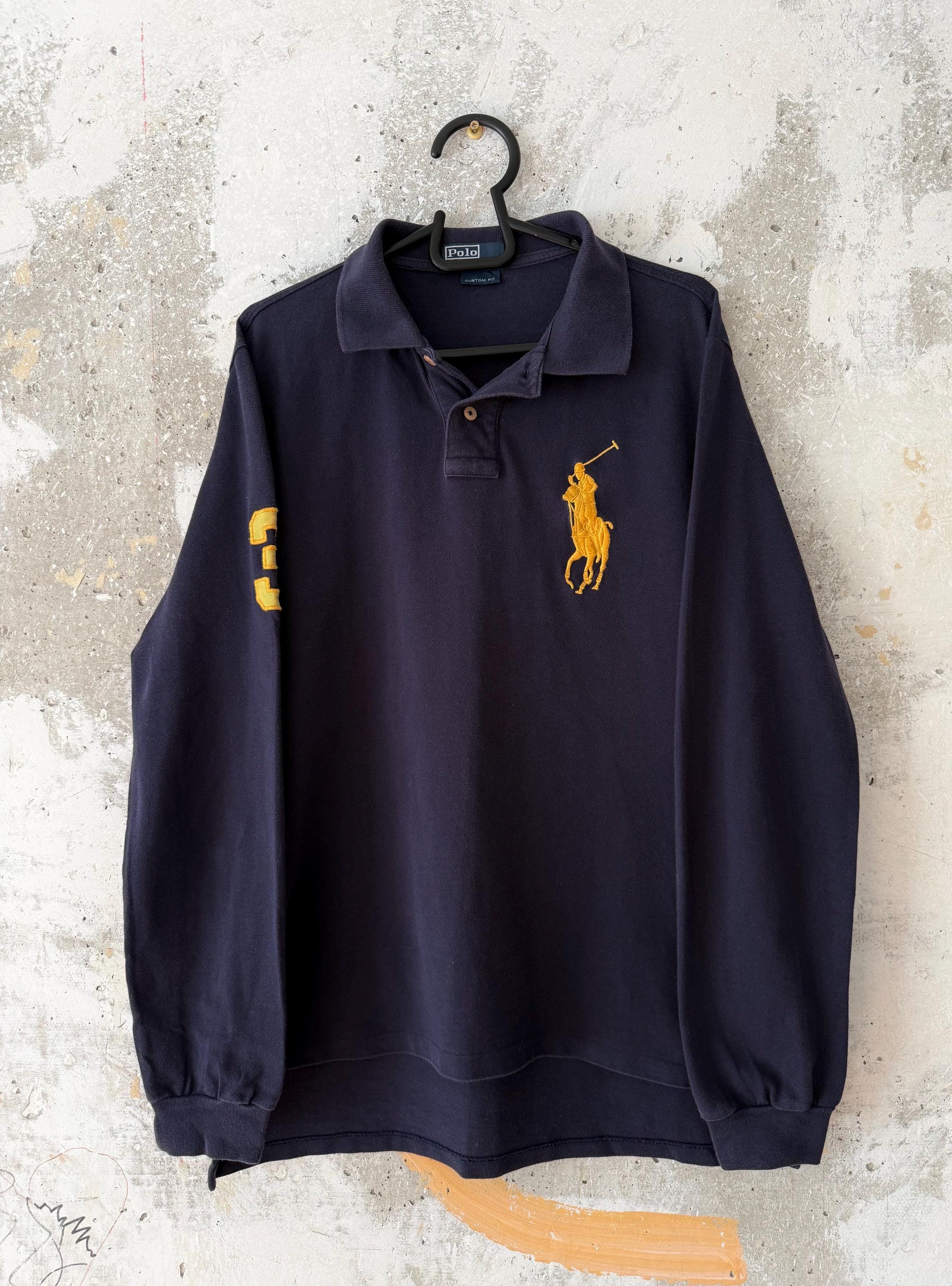 90S Vintage Polo Ralph Lauren Big Pony Collar Blue Yellow Long