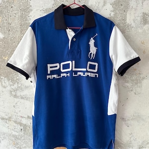 90S Vintage Polo Ralph Lauren Big Logo Pony Blue White Rugby T