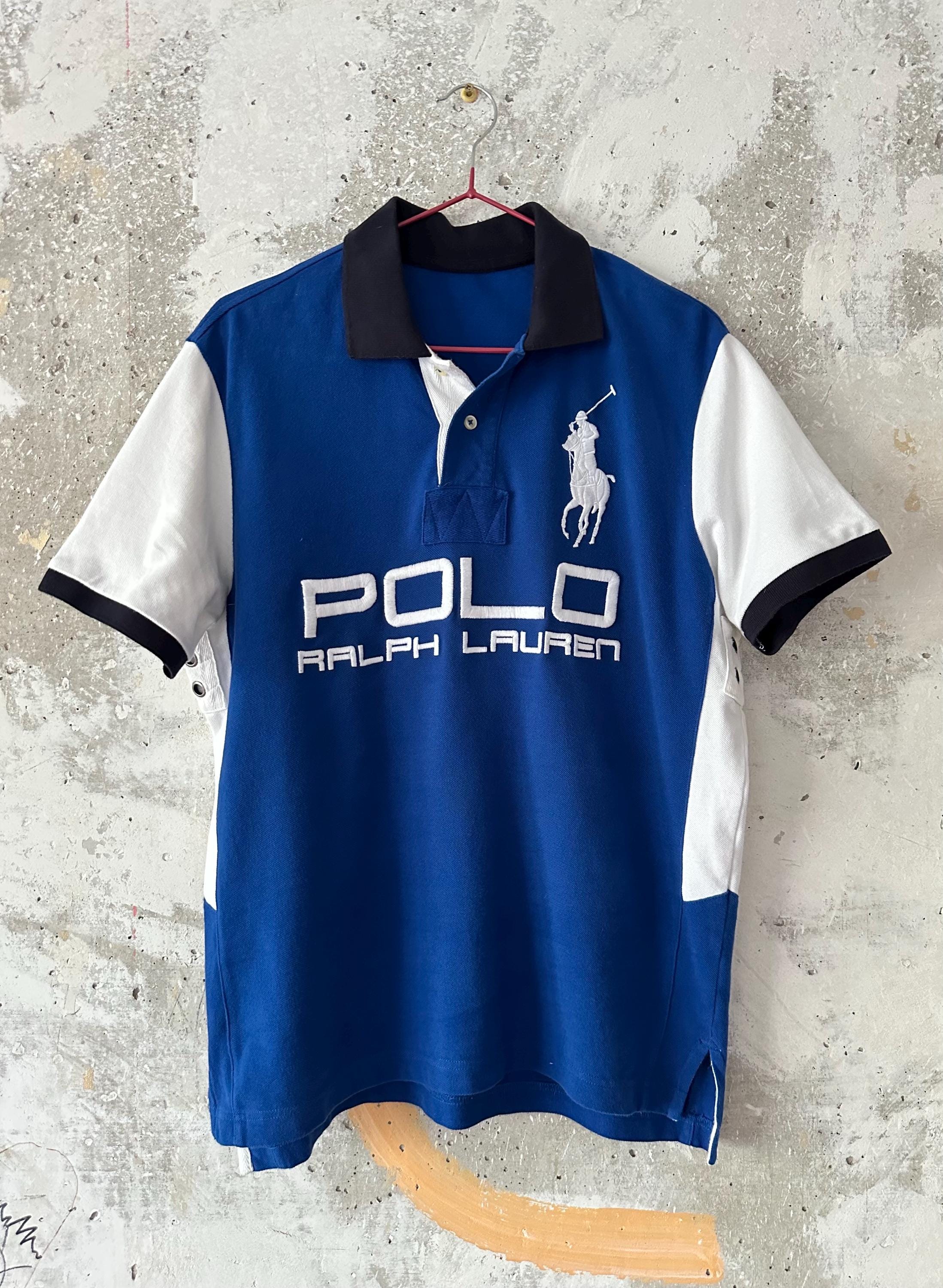 90S Vintage Polo Ralph Lauren Big Logo Pony Blue White Rugby T