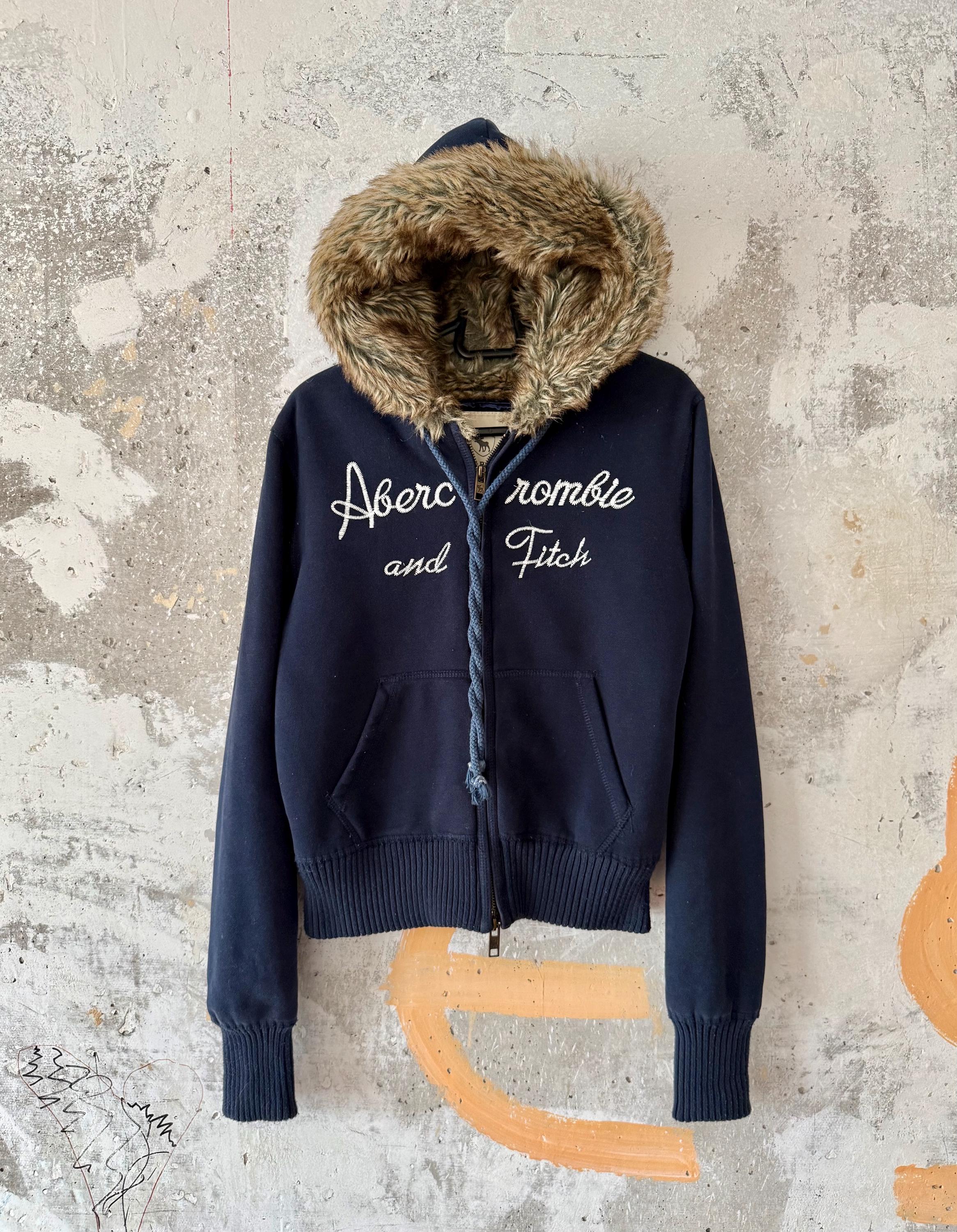 90S Vintage Abercrombie & Fitch Full Fur Faux Big Logo Zip up