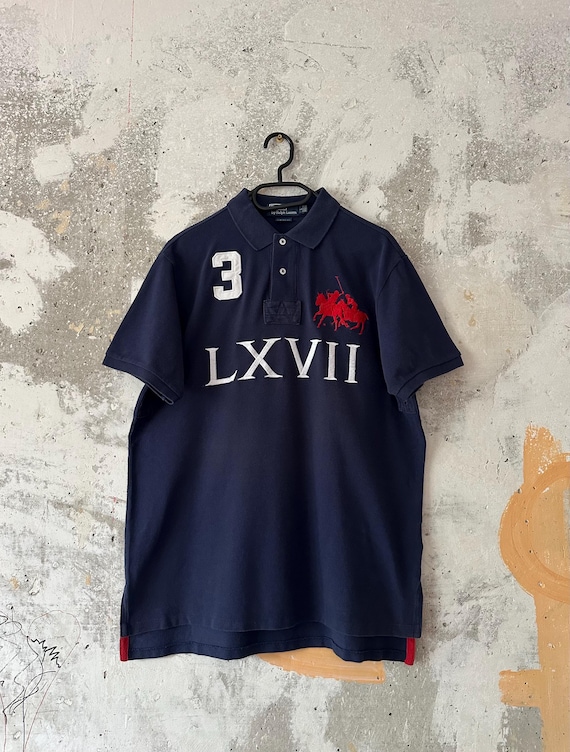 90S Vintage Polo Ralph Lauren Big Logo LXVII Blue White Red Rugby